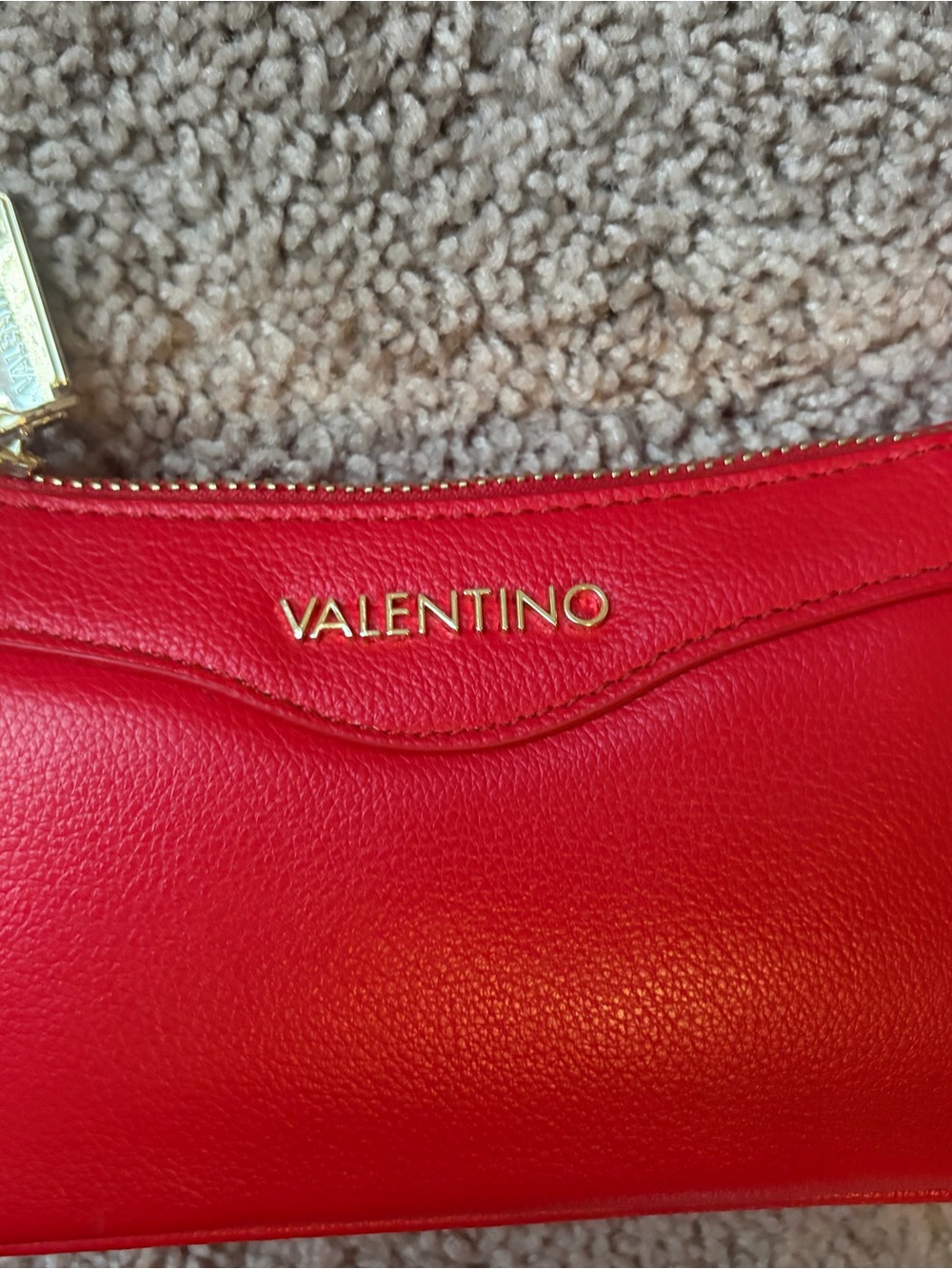 Valentino Red Leather Shoulder Bag with Gold Logo Purchased in Italy